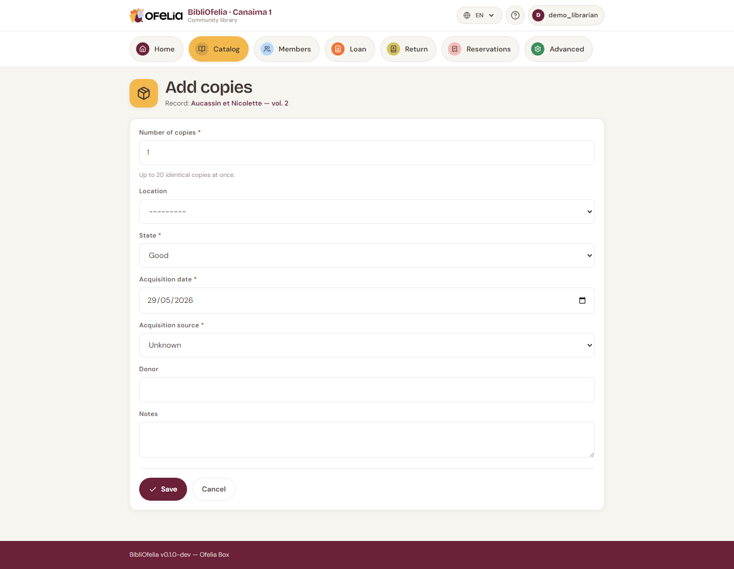 Copy creation form