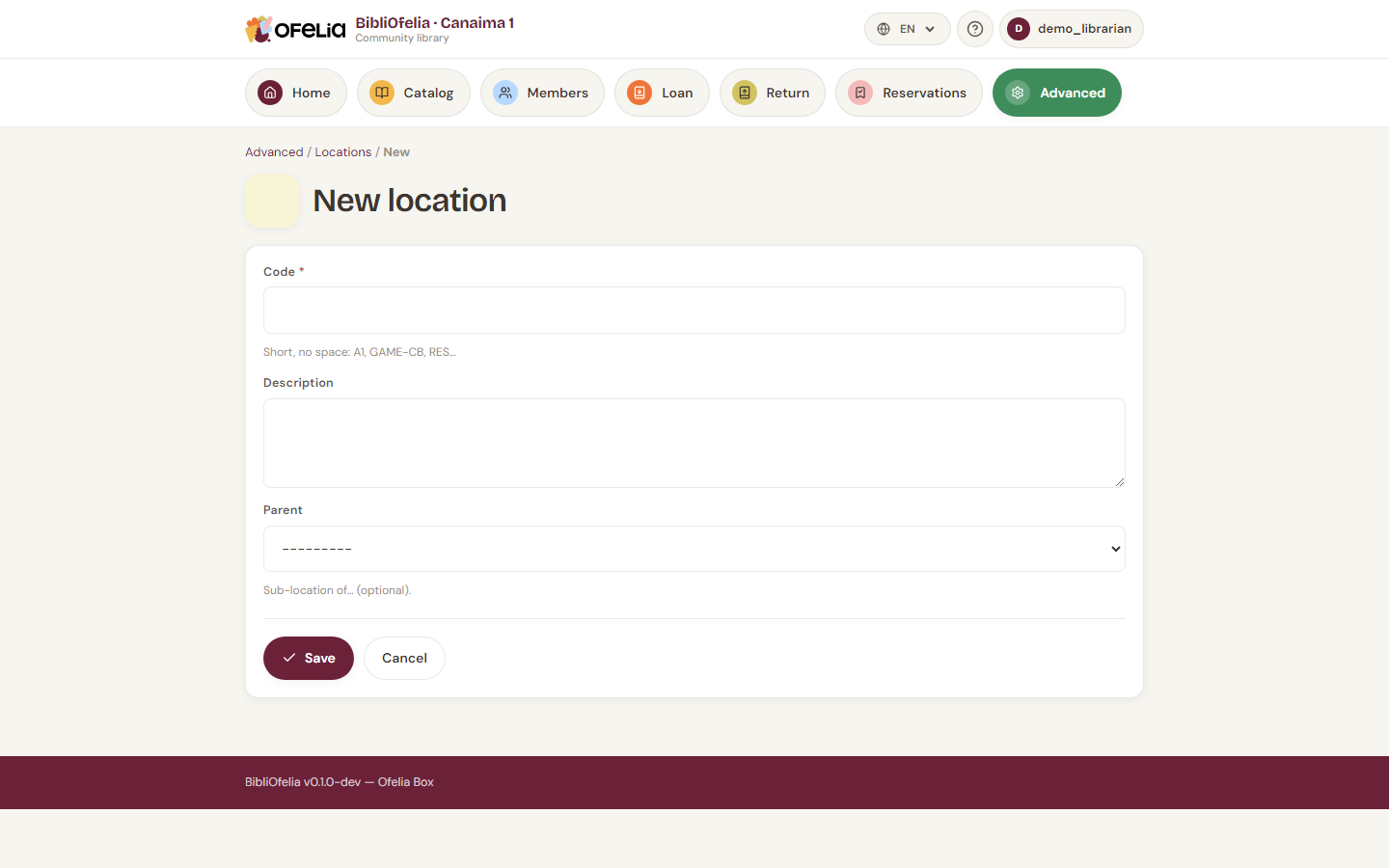 Location creation form