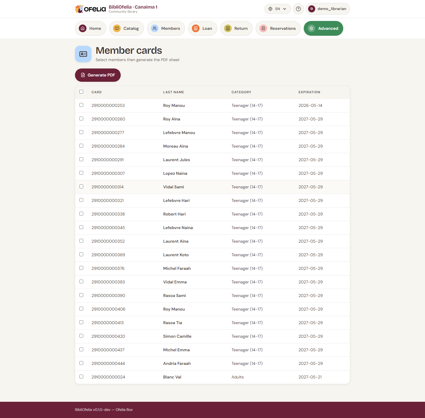 Card generation page