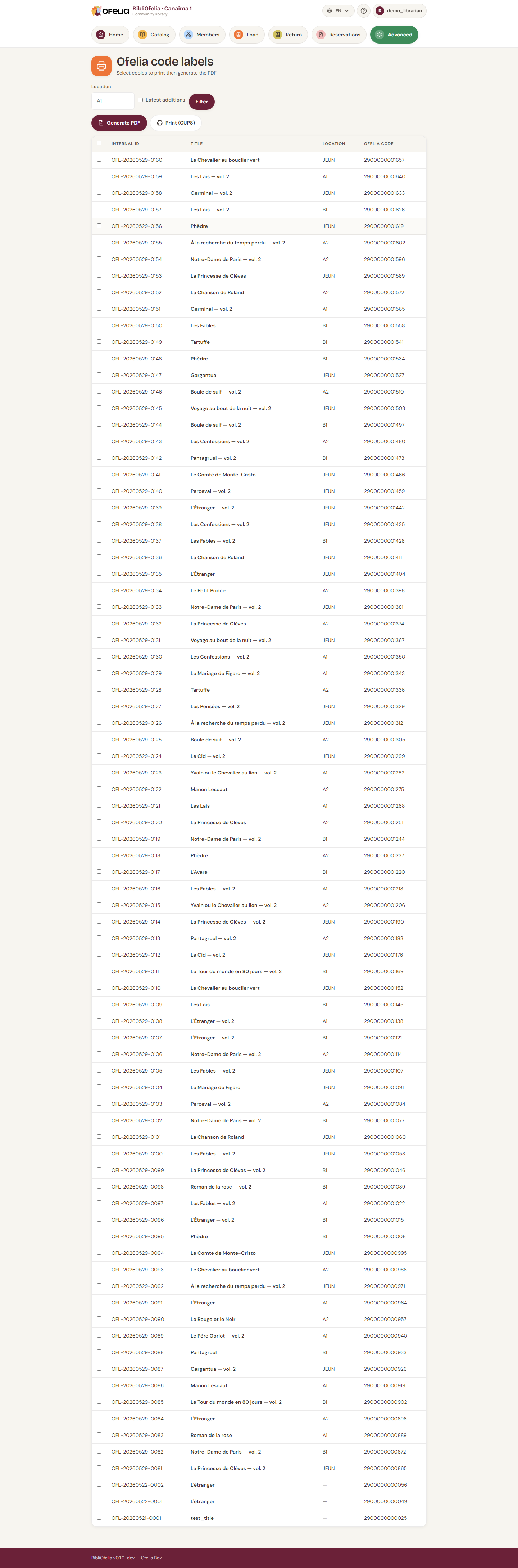 Label selection page