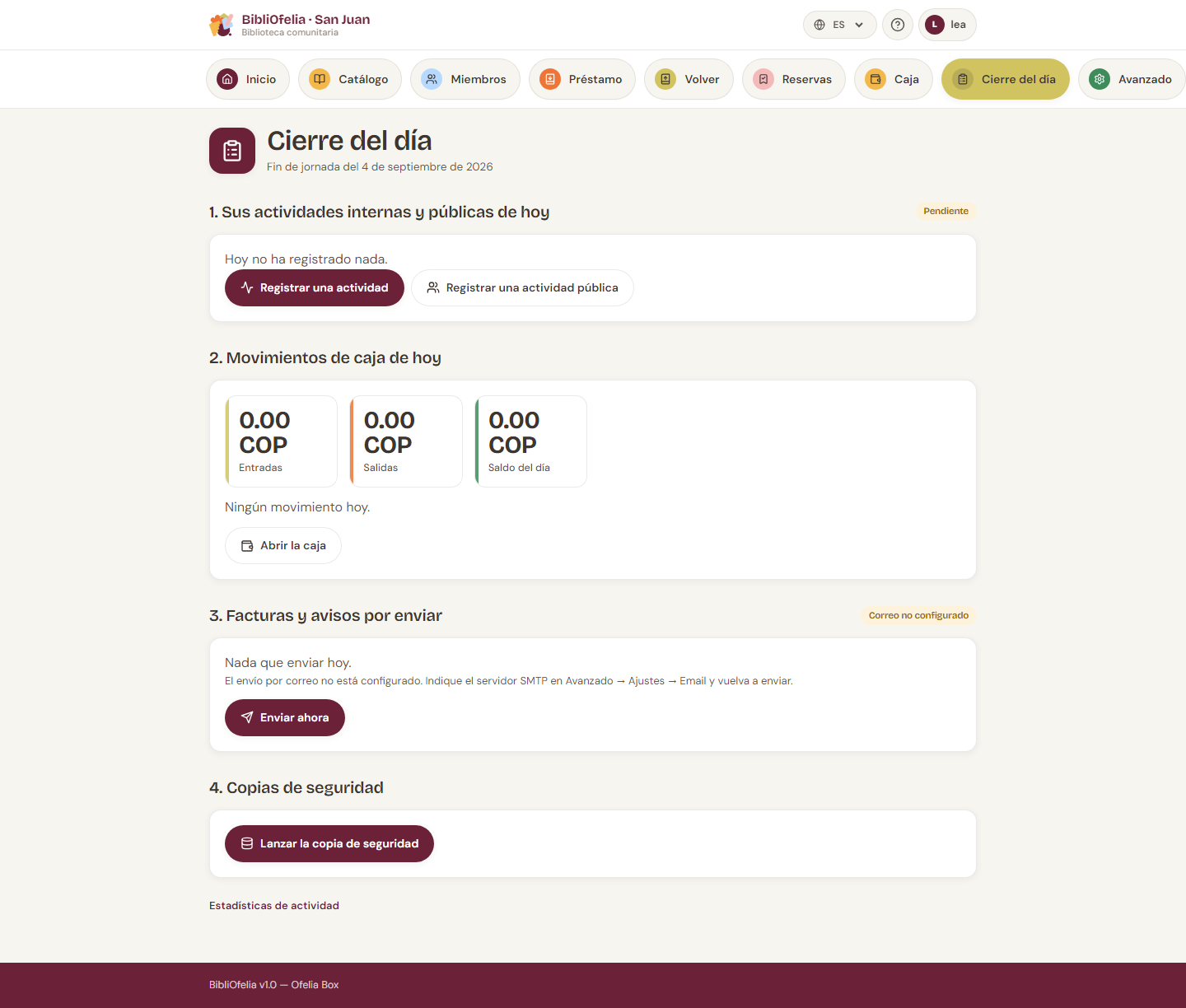 Cierre del día