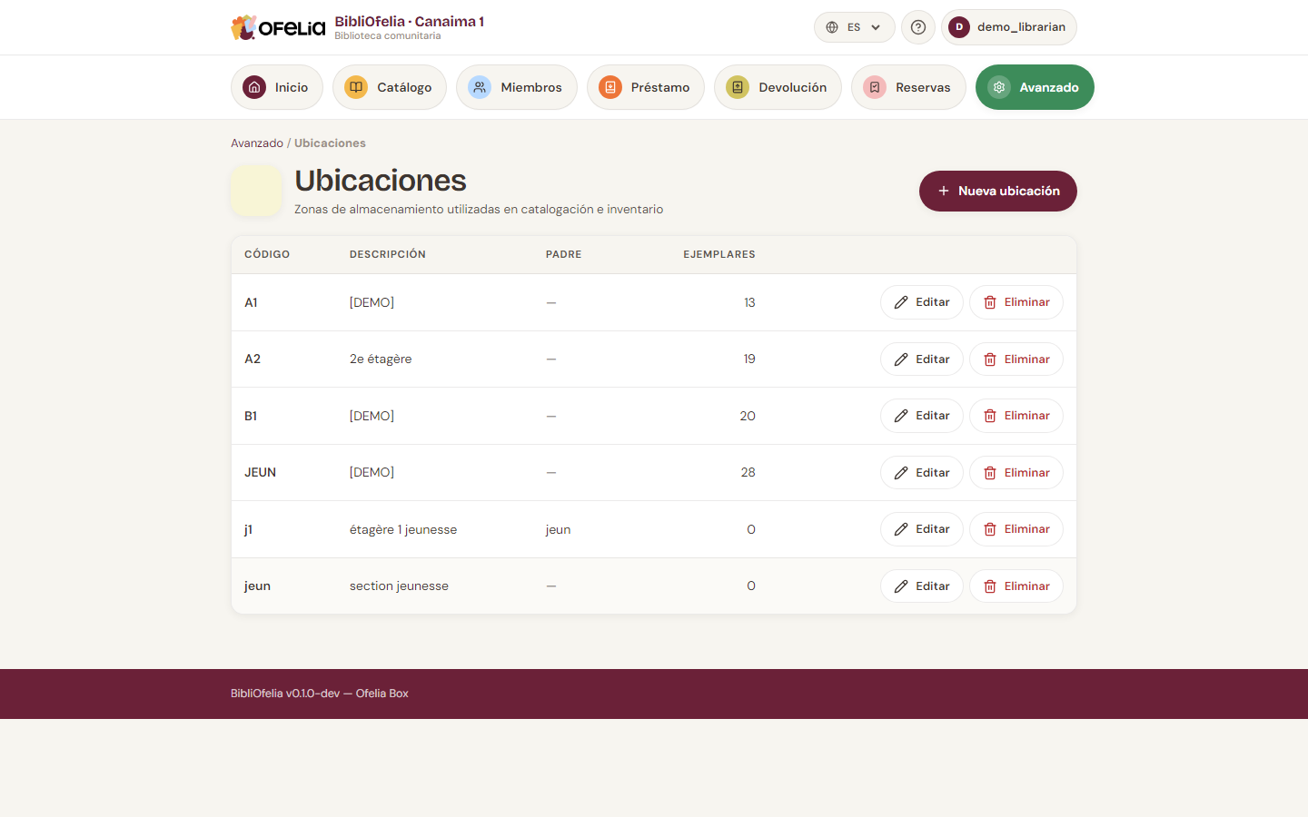 Lista de ubicaciones