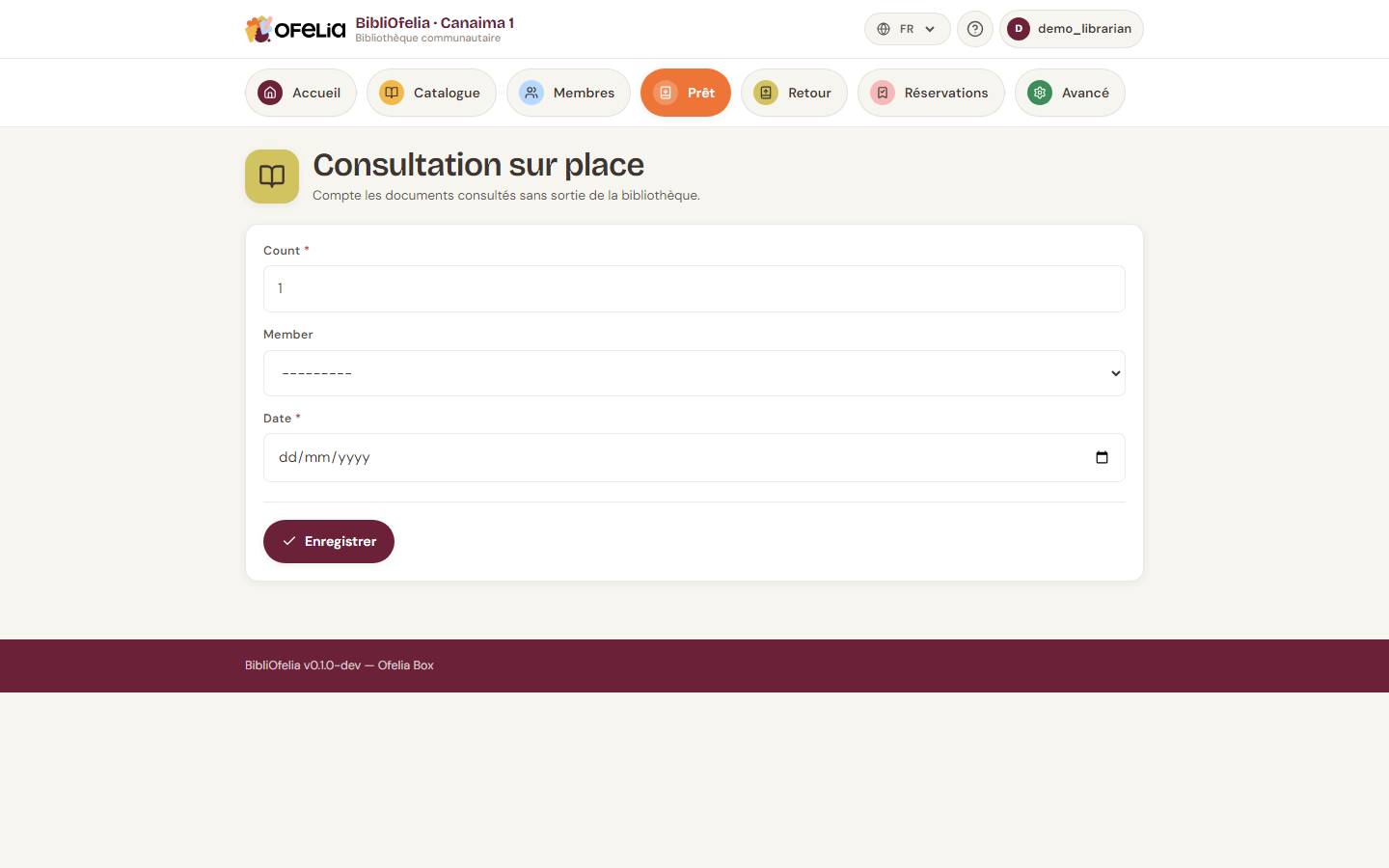 Page de consultation sur place